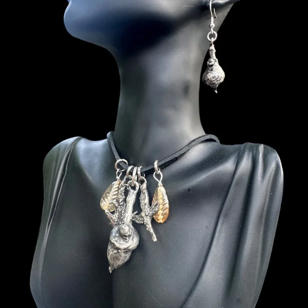 Artisan Woodland Acorn Silver & Gold Leaf Nature Pendant Necklace
